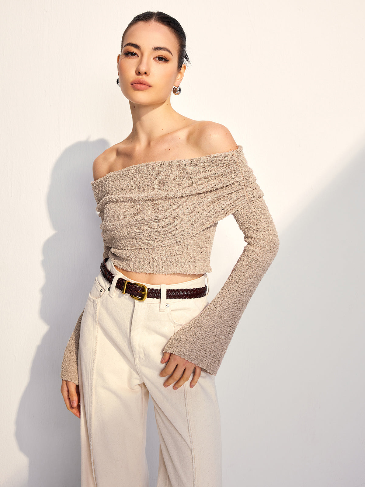 Off Shoulder Plain Knit Üst