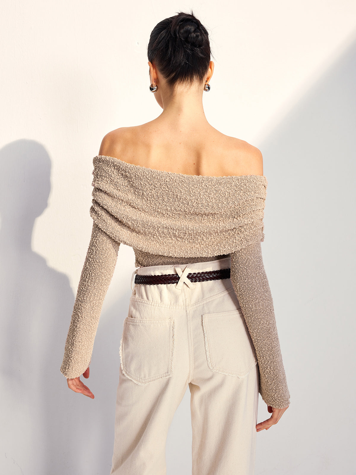 Off Shoulder Plain Knit Üst