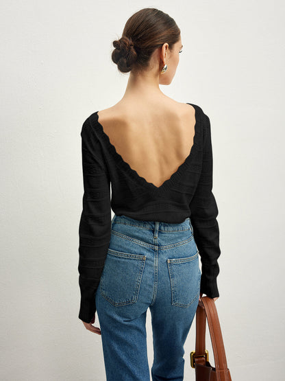 Lettuce Trim Backless Pointelle Knit Üst