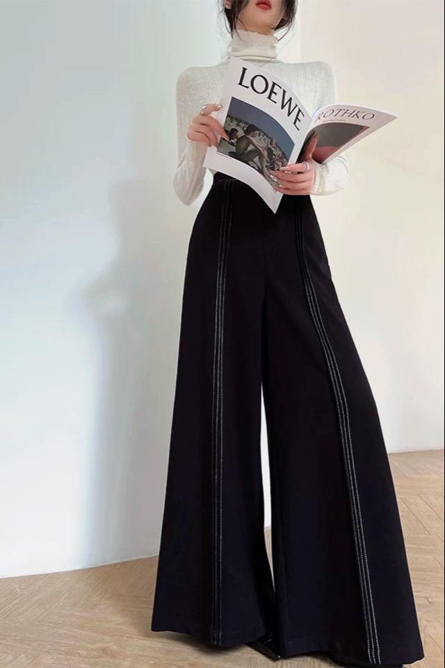 Contrast Bars Wide-Leg Flare Pantolon