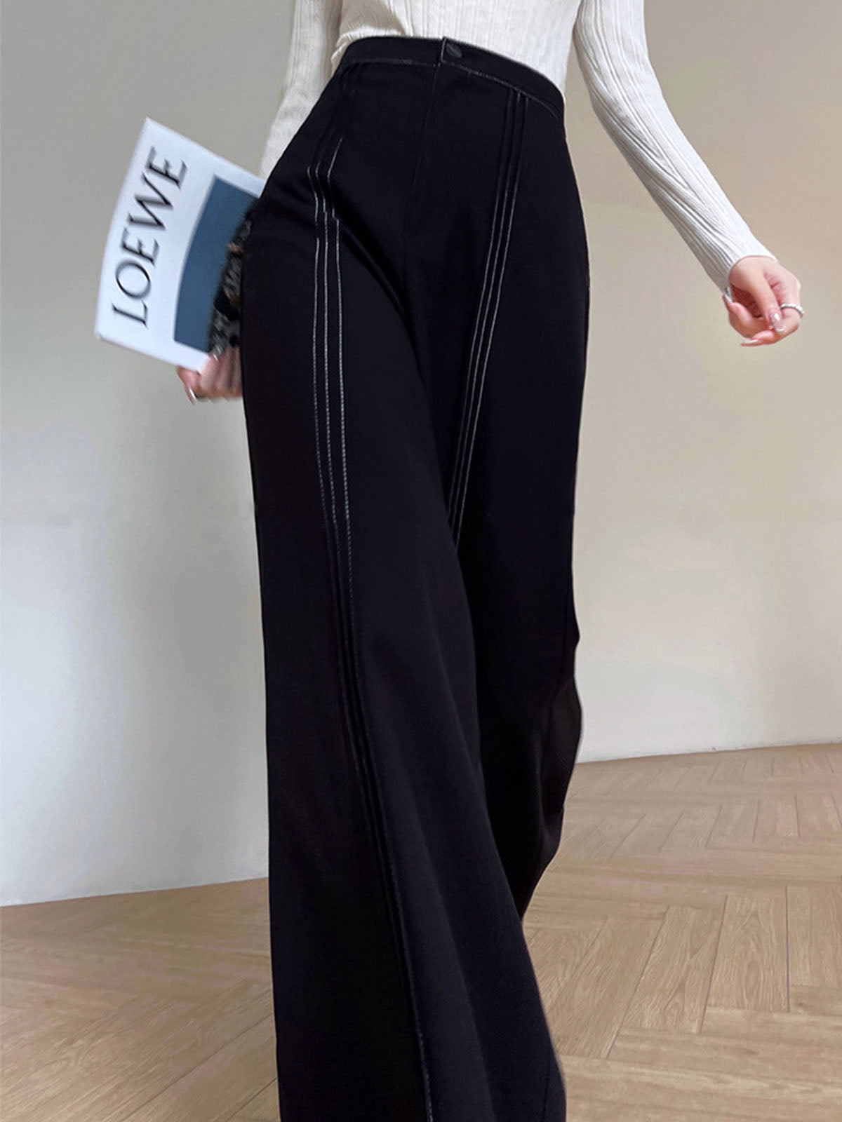 Contrast Bars Wide-Leg Flare Pantolon