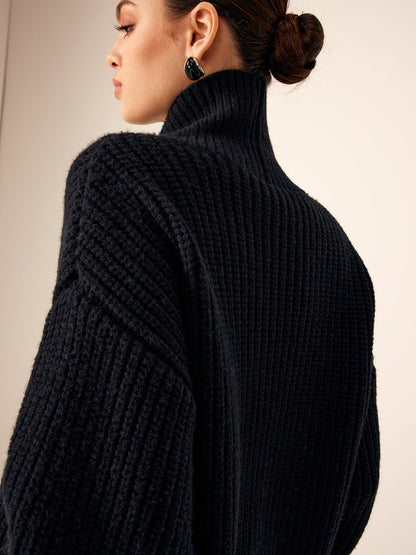 Ribbed Lapel Button Knit Üst