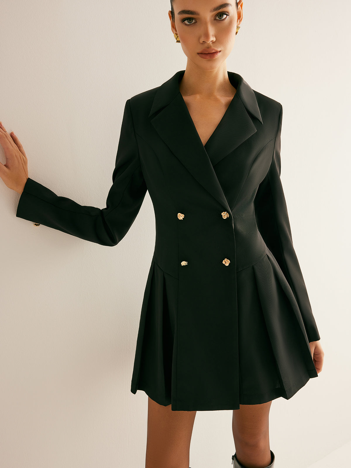 Pleated Blazer Dress With Shoulder Pads Ceket