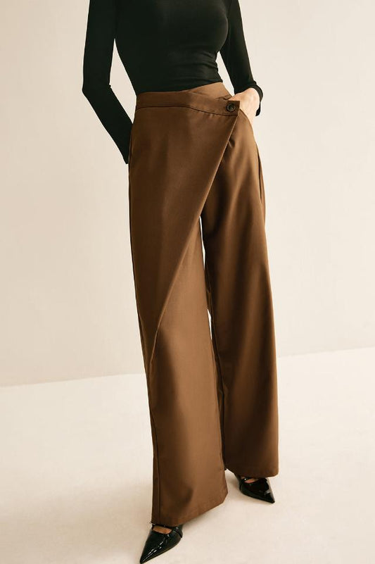 Asymmetrical Mid-Waist Straight Pantolon