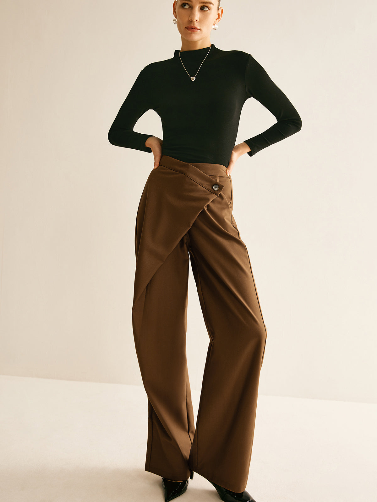 Asymmetrical Mid-Waist Straight Pantolon