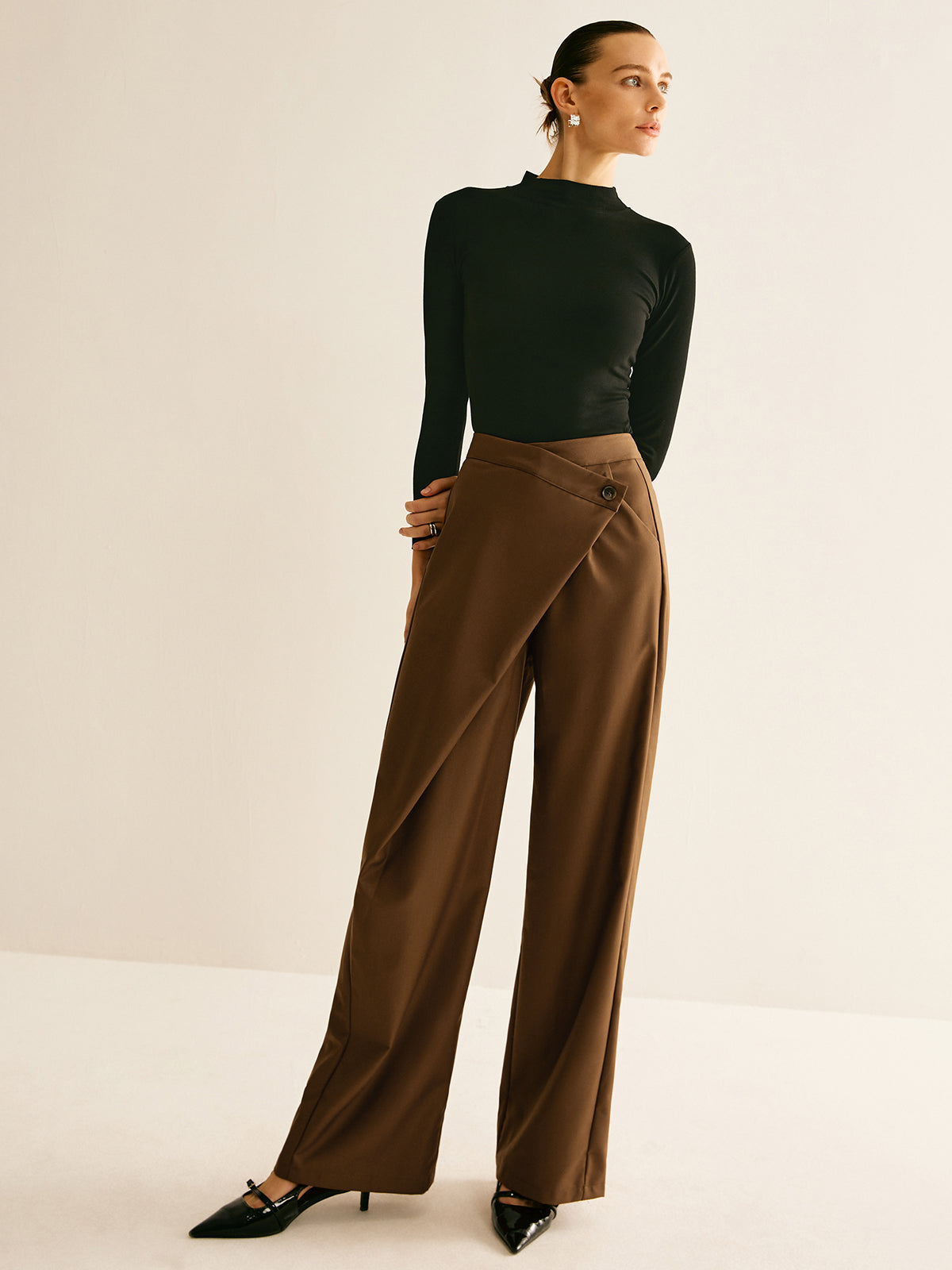 Asymmetrical Mid-Waist Straight Pantolon