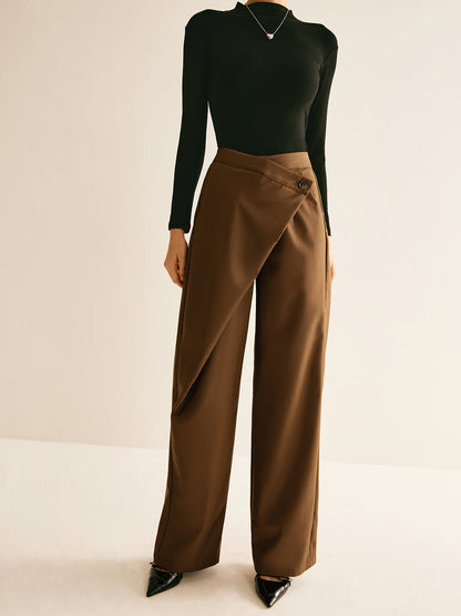 Asymmetrical Mid-Waist Straight Pantolon