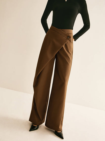 Asymmetrical Mid-Waist Straight Pantolon