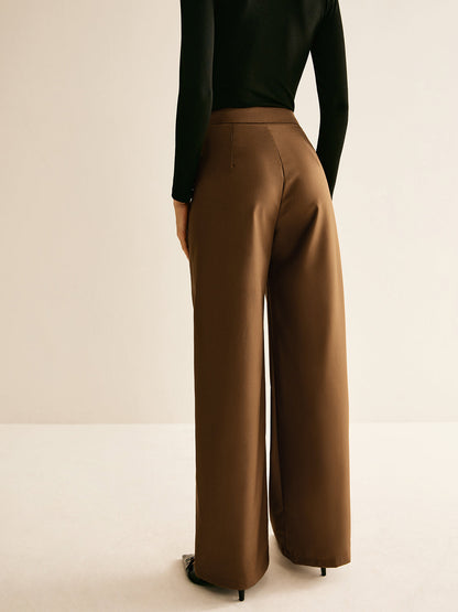 Asymmetrical Mid-Waist Straight Pantolon