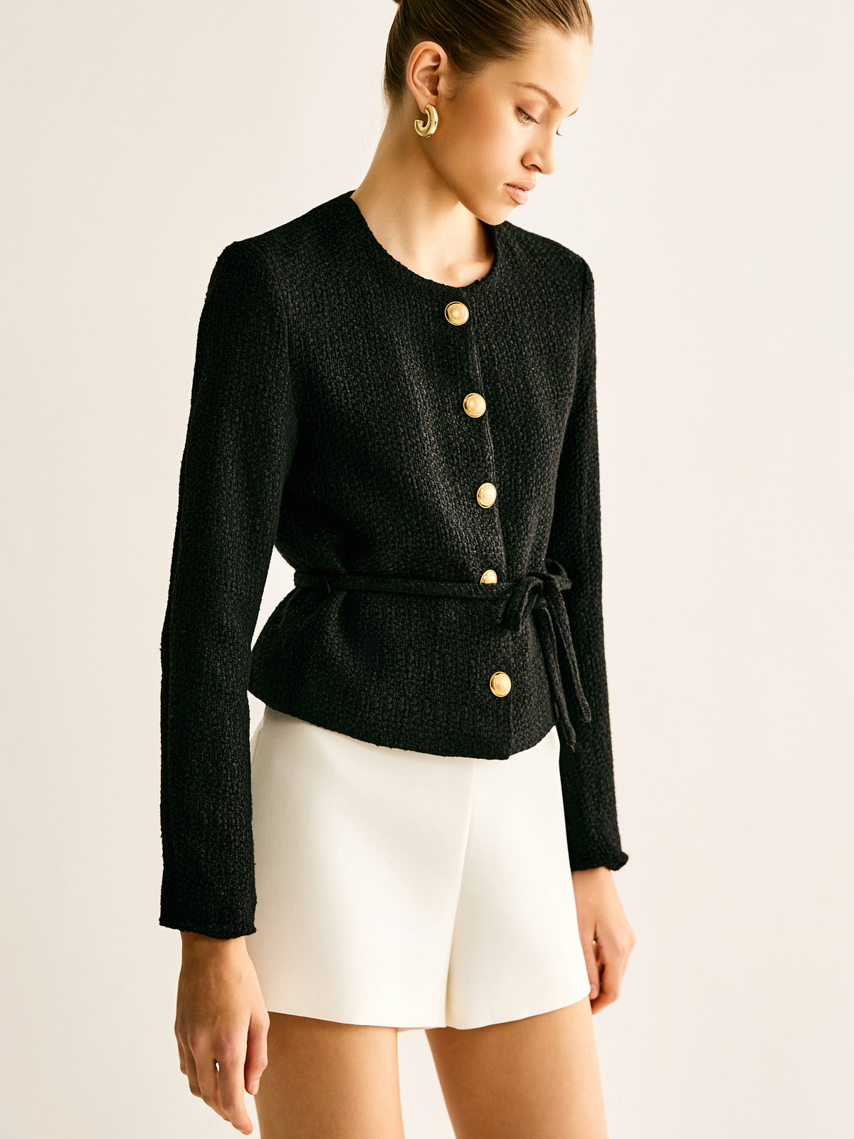 Rope-Belted Button Blazer Ceket