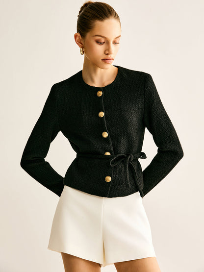 Rope-Belted Button Blazer Ceket