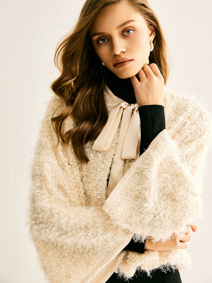 Tie Neck Fuzzy Blazer Ceket