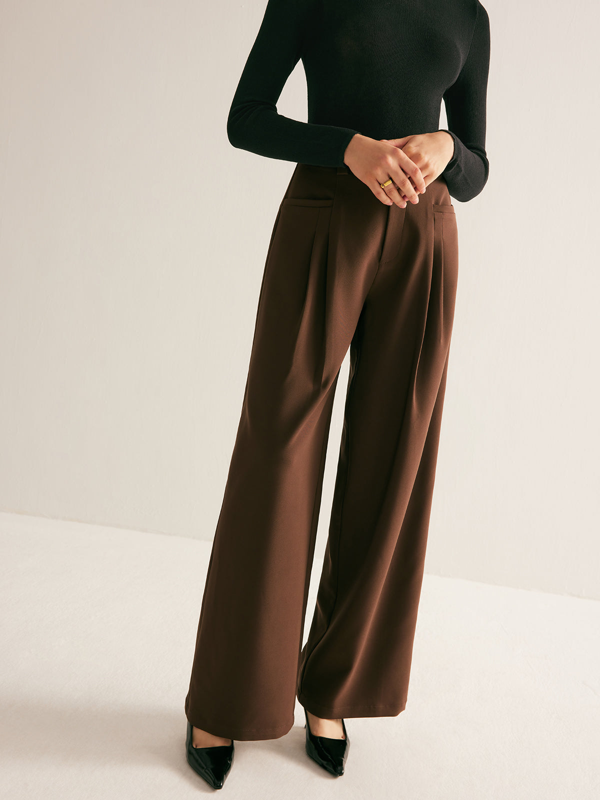 Casual Pleated Mid Waist Pantolon