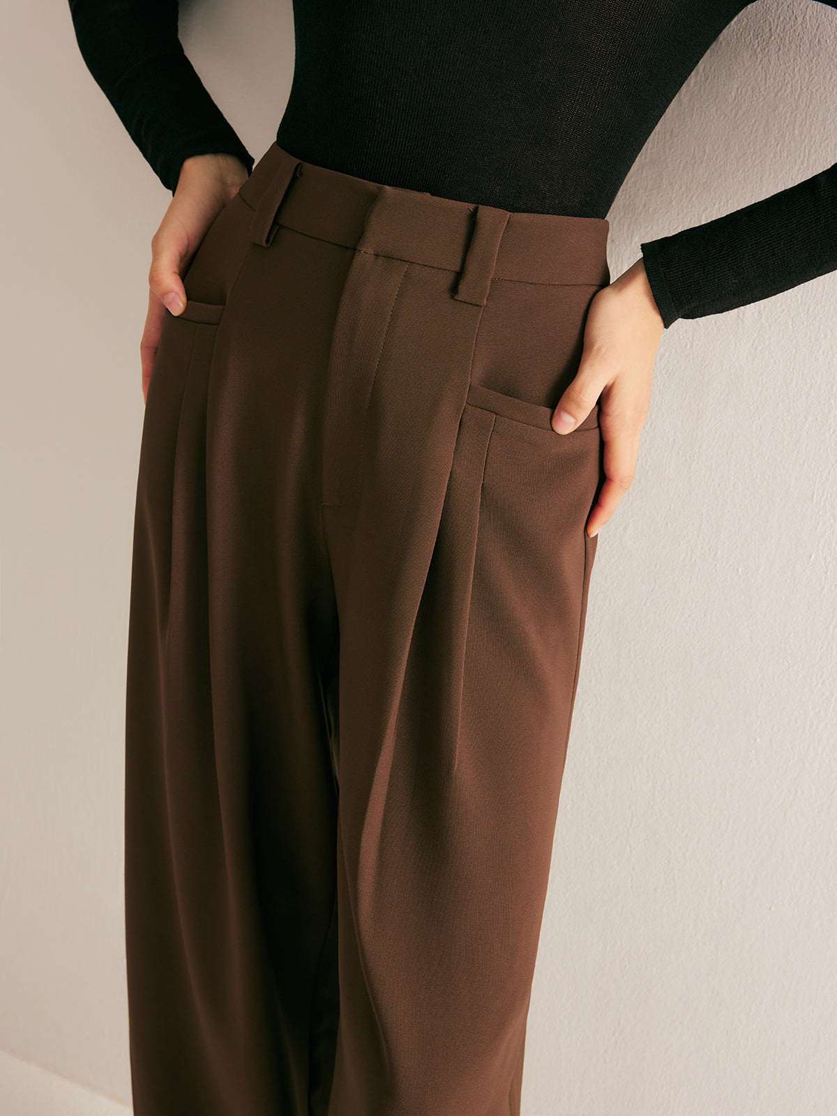 Casual Pleated Mid Waist Pantolon