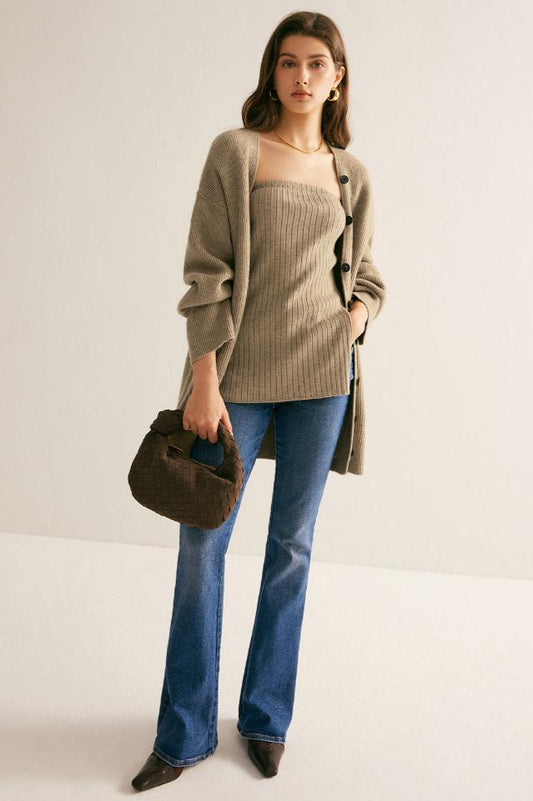 Ribbed Strapless Slit Sweater Yelek