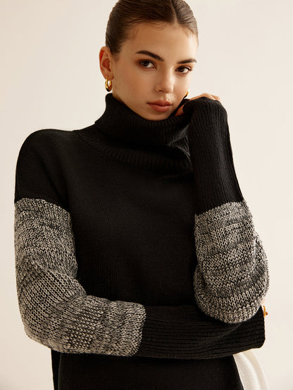 Turtleneck Color Block Knit Üst