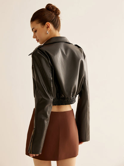 Versatile Crop Faux Leather Ceket