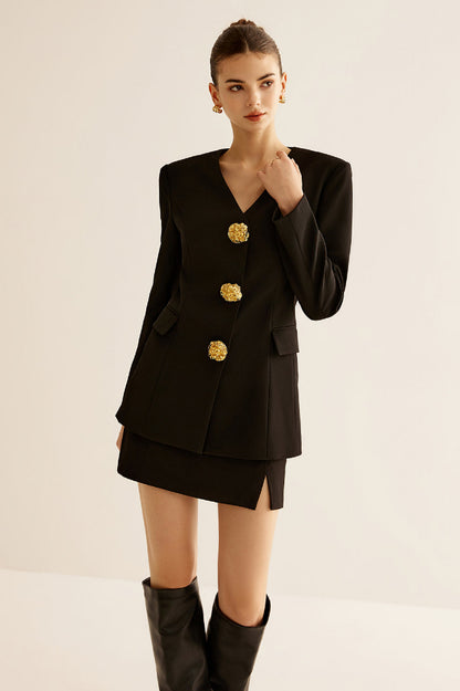 Metal-Button Slim Blazer Ceket