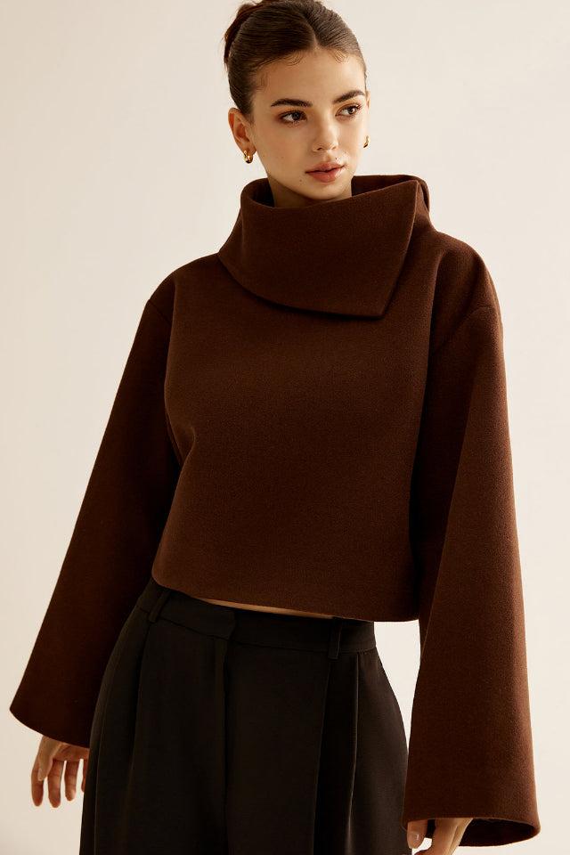 Plain Turtleneck Tweed Üst