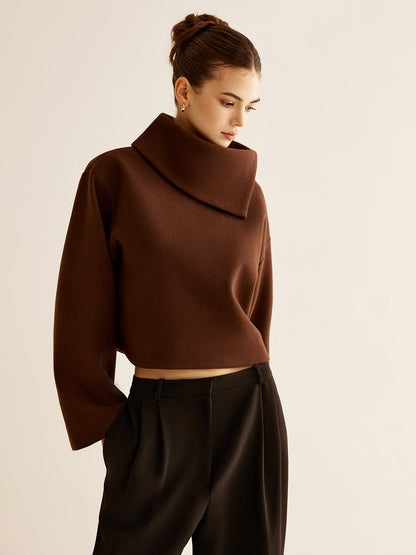 Plain Turtleneck Tweed Üst