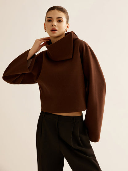 Plain Turtleneck Tweed Üst