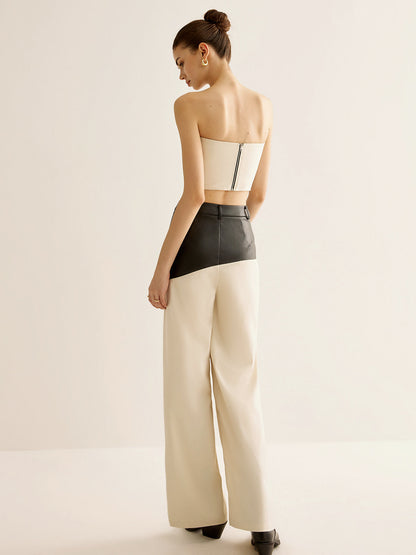 Color Block Faux Leather Pantolon