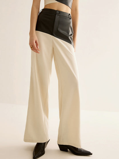 Color Block Faux Leather Pantolon