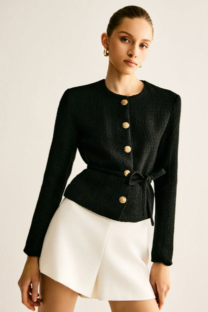 Rope-Belted Button Blazer Ceket