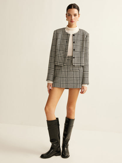 Wool-Blend Checked Blazer Ceket