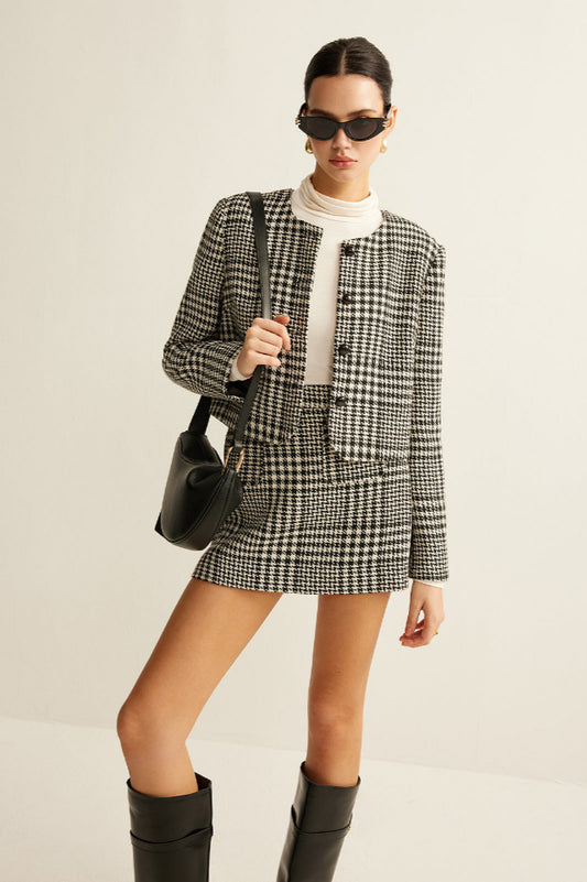 Wool-Blend Checked Blazer Ceket