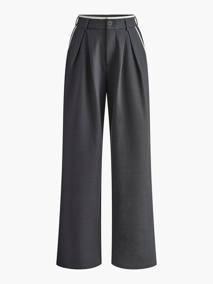 Contrast Trim Pleated Draped Pantolon