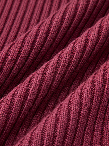 Solid High Neck Split Ribbed Knit İki Parça Etek Takımı