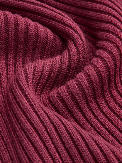 Solid High Neck Split Ribbed Knit İki Parça Etek Takımı