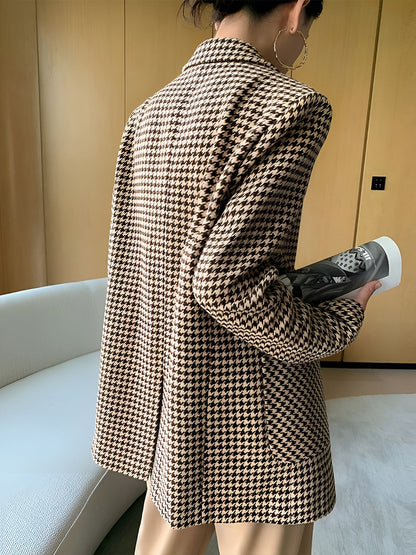 Houndstooth Split Blazer With Belt