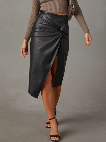 Knotted Slit Faux Leather Etek