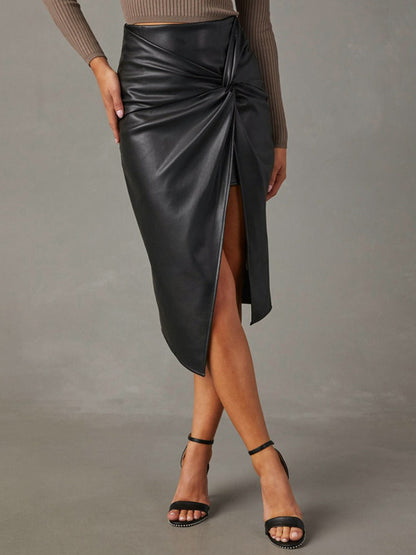 Knotted Slit Faux Leather Etek