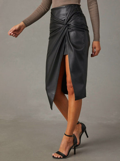 Knotted Slit Faux Leather Etek