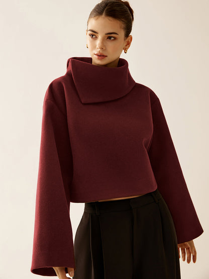 Plain Turtleneck Tweed Üst