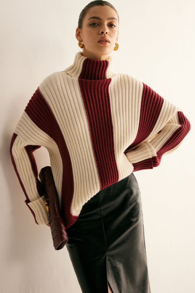 Ribbed Color Block Turtleneck Kazak