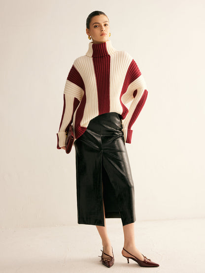 Ribbed Color Block Turtleneck Kazak