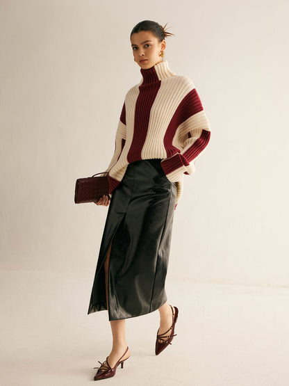 Ribbed Color Block Turtleneck Kazak