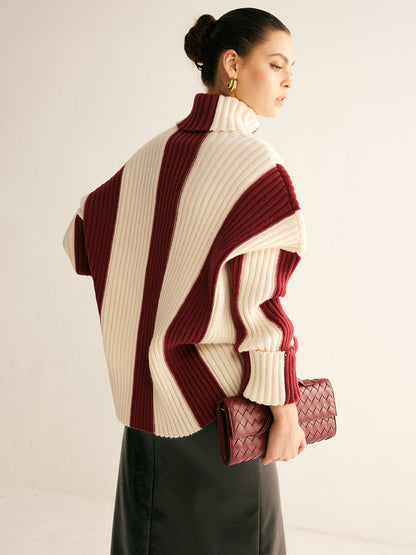 Ribbed Color Block Turtleneck Kazak