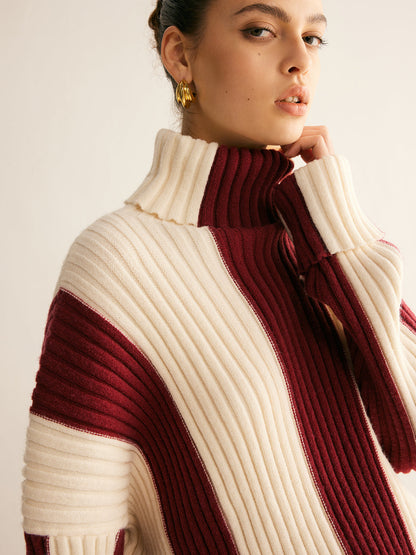 Ribbed Color Block Turtleneck Kazak