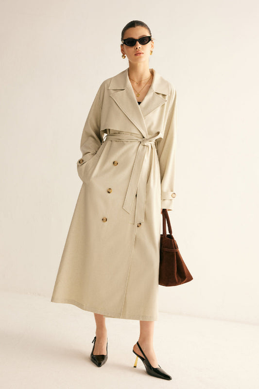 Elegant Pleated Trench Kemerli Palto