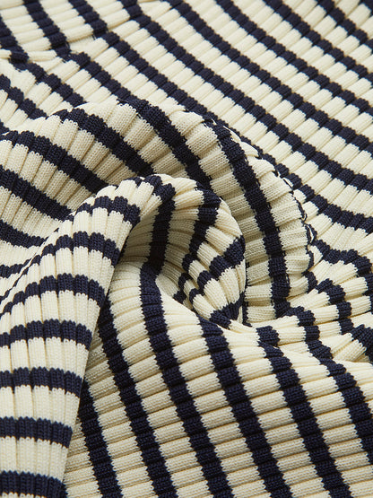 Striped Ruffle-Sleeve Knit Üst