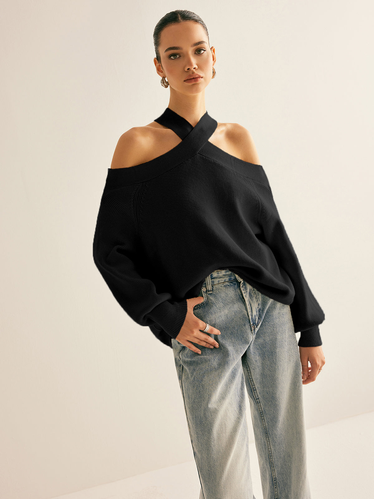 Cross-Over Collar Cold-Shoulder Kazak