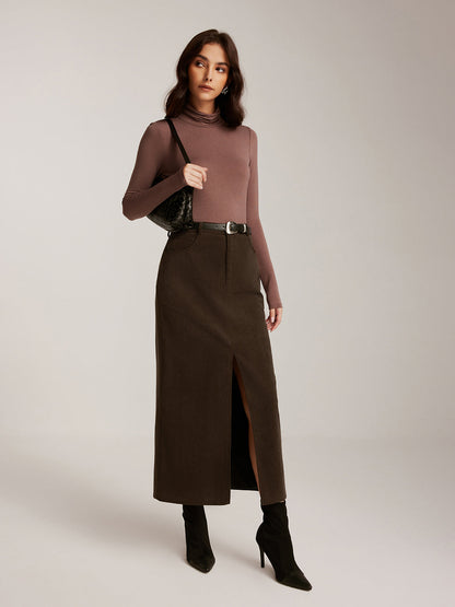 Corduroy Split Belted Midi Etek