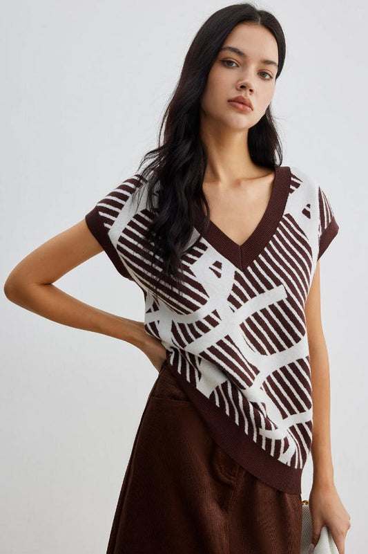 Geometric Contrast Striped Sweater Yelek