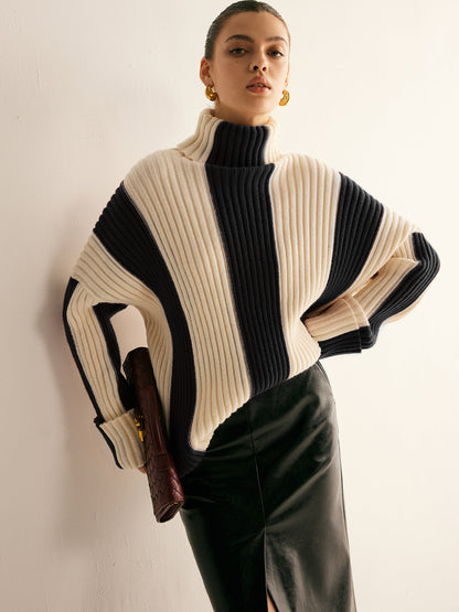 Ribbed Color Block Turtleneck Kazak