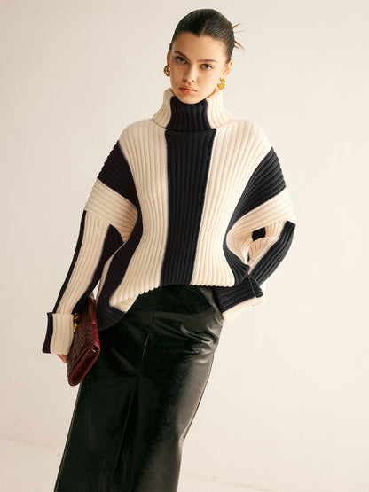 Ribbed Color Block Turtleneck Kazak